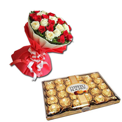 "Ferrero Rocher 24 pieces + 15  Mixed Flower Bunch - Click here to View more details about this Product